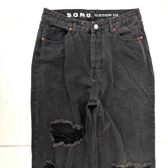 S.O.N.G. 90's Boyfriend Jeans Distressed Button Fly Women's size 11 Black Jeans - Picture 2 of 4
